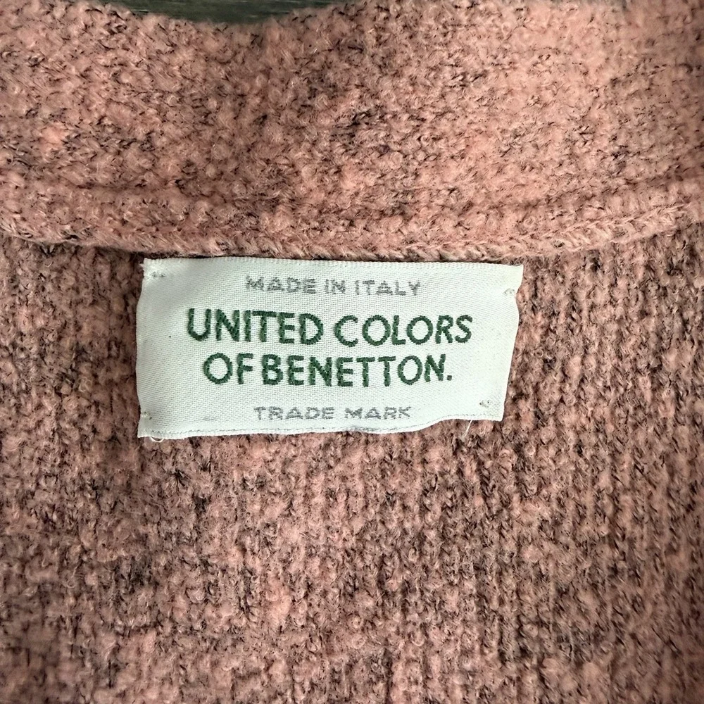 Vtg United Colors of Benetton Wool Blend Cardigan‎ Sweater Large Peach Button